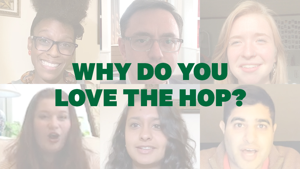 Students faces why I love the hop graphic