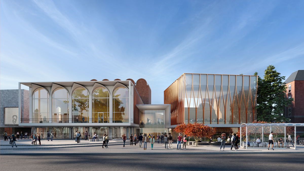 The reimagined north facade honors the building’s iconic historic architecture and creates new, contemporary spaces for music, dance, and multidisciplinary arts inside and out.