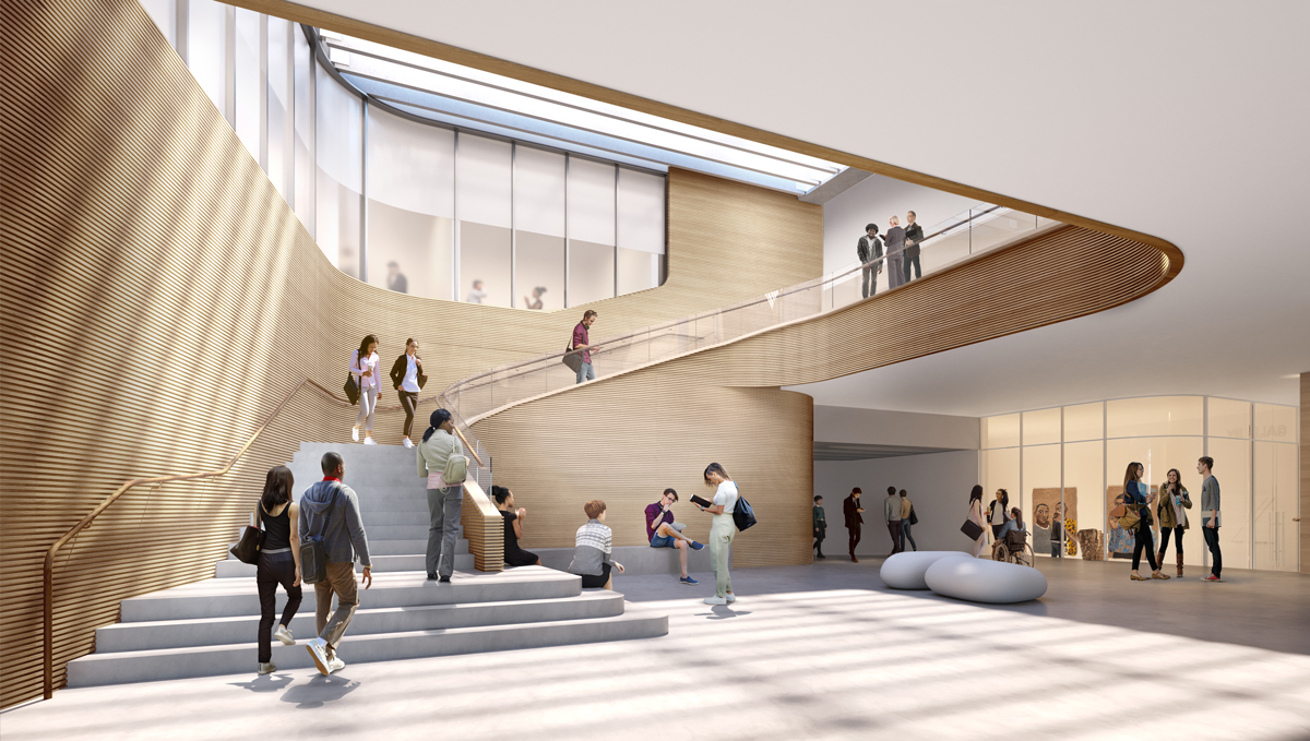 A rendering of The forum, the Hop’s new central convening space.