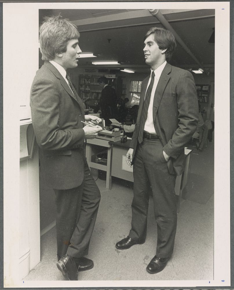 Jim Coulter ’82 with a fellow student on campus. Credit: Nancy Wasserman