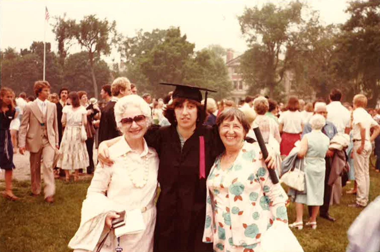 Old photograph of Dartmouth graduate at commencement with two grandmothers