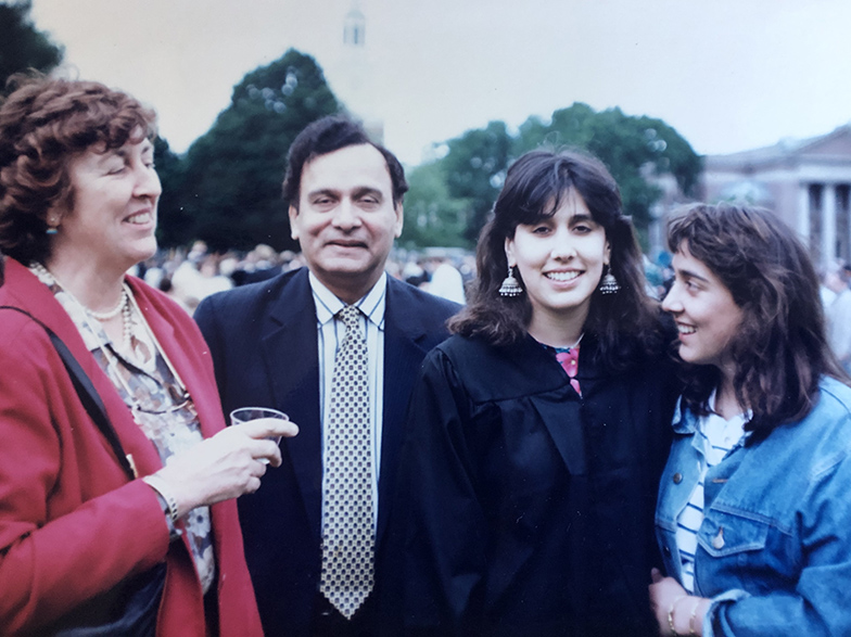 Geeta at her graduation in 1989 with her parents and sister