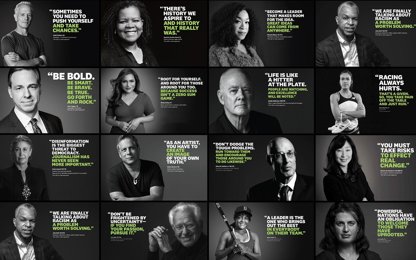 A collage of leadership series ads