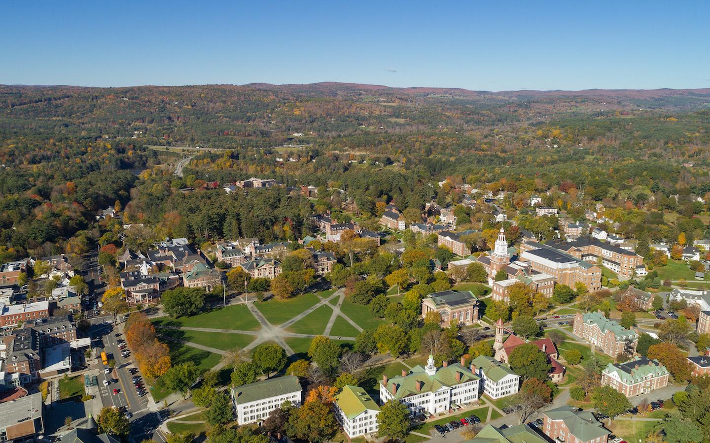 Aerial shot of Dartmouth campus