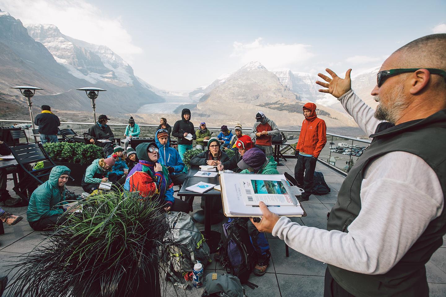 Students and professor in a national park