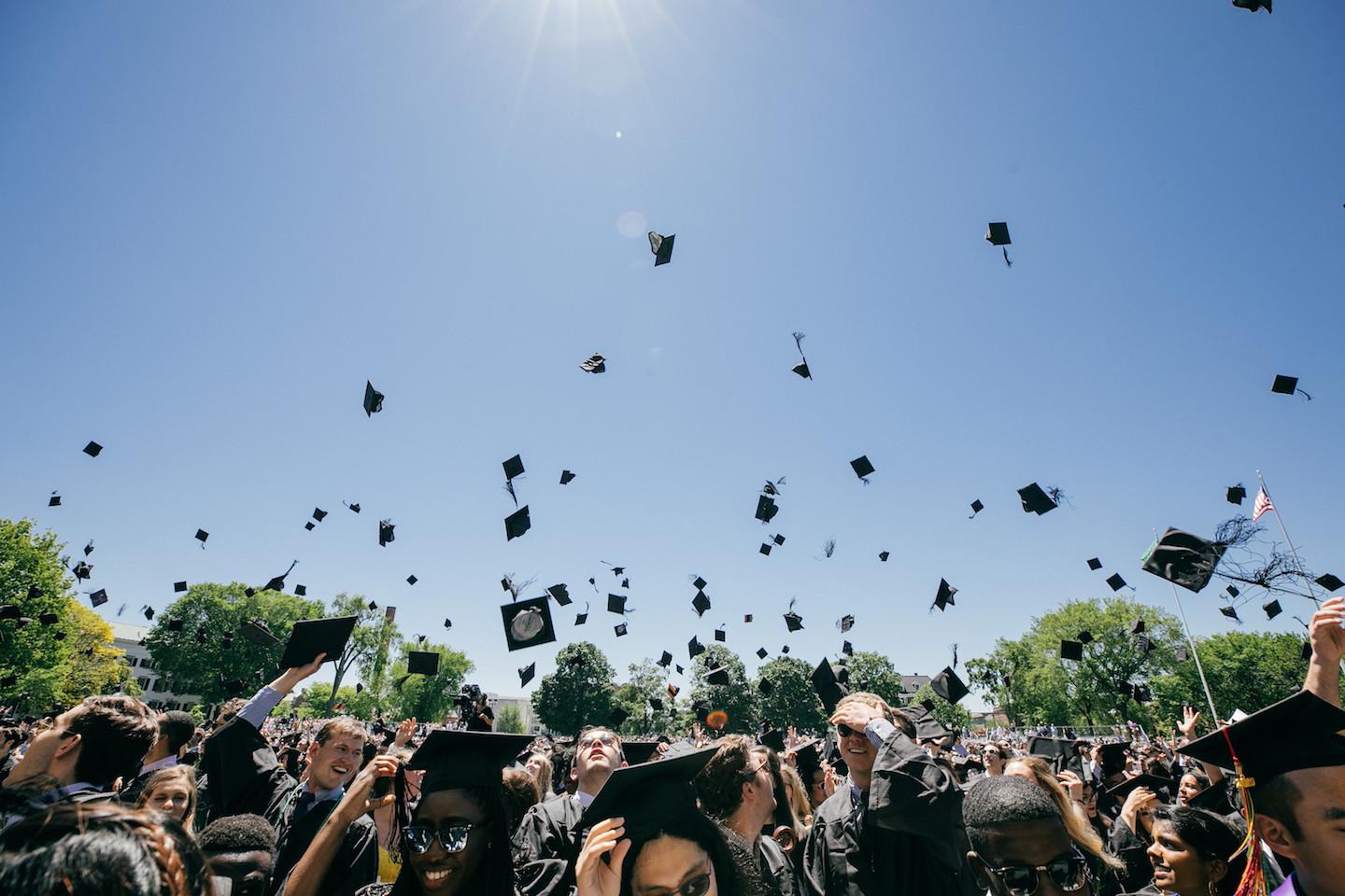 Caps thrown in the air at graduation