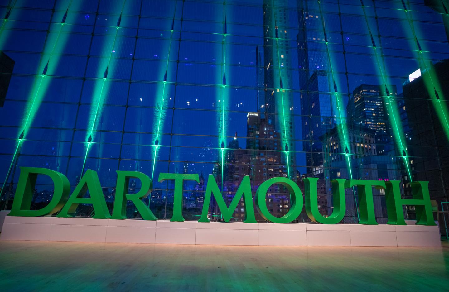 Lit up green Dartmouth sign