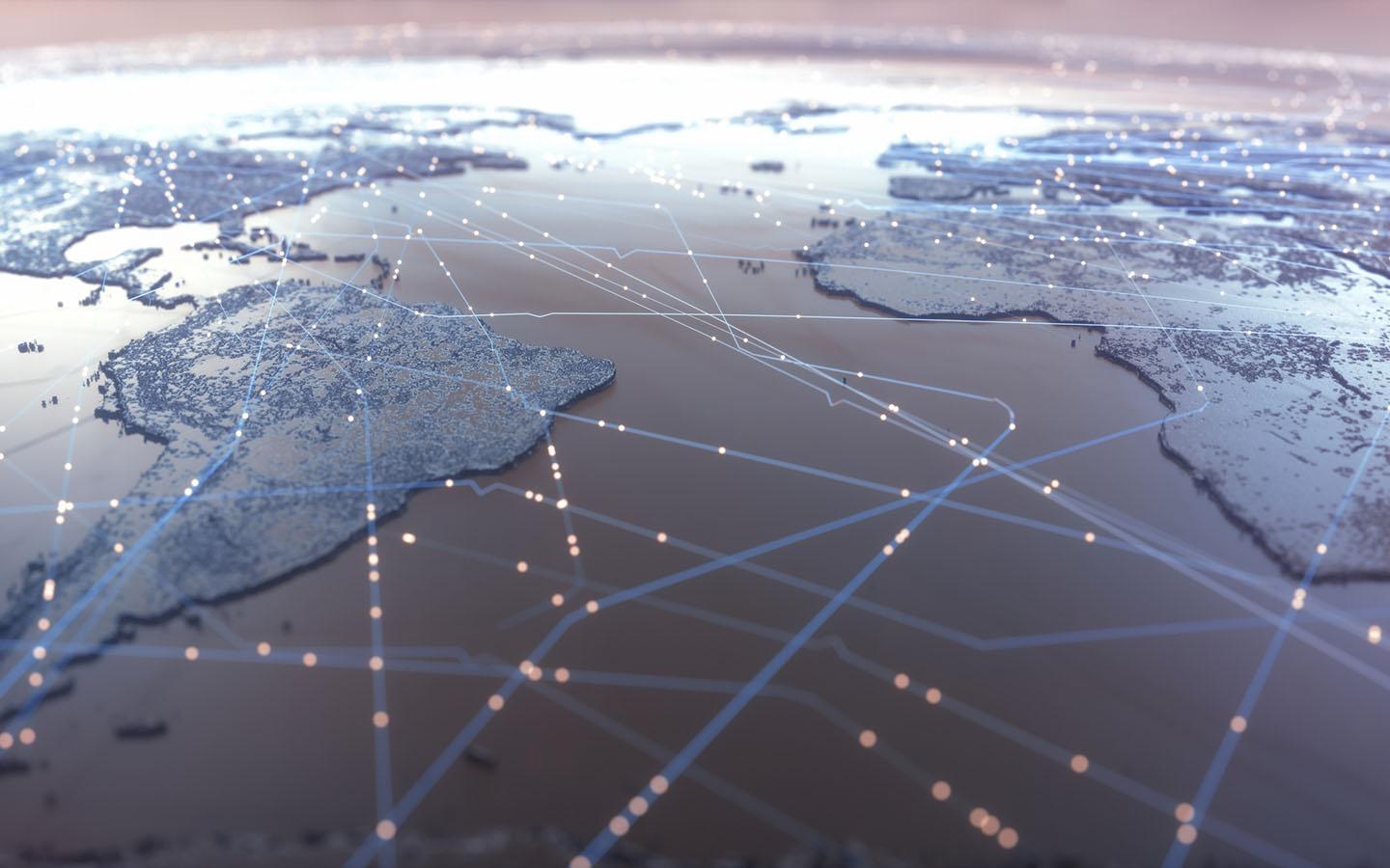 illustration of lines connecting various points on a globe