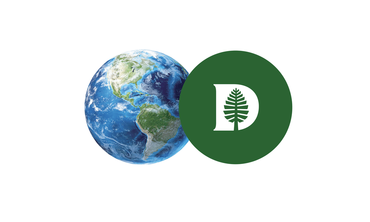 Globe illustration next to a Dartmouth logo in the same size circle