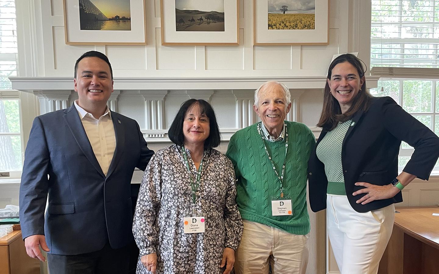 Mike Harrity, Diana Lewinstein, Stephen Lewinstein and President Sian Leah Beilock