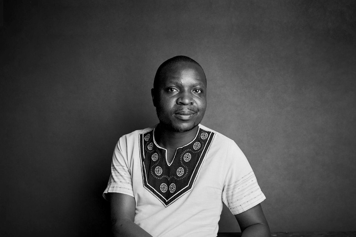 Black and white portrait of William Kamkwamba