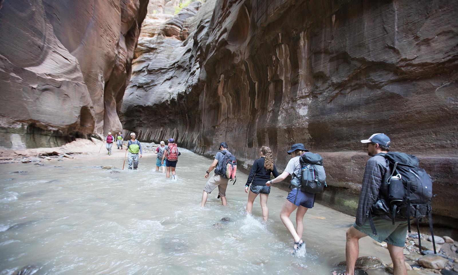 Students in a canyon