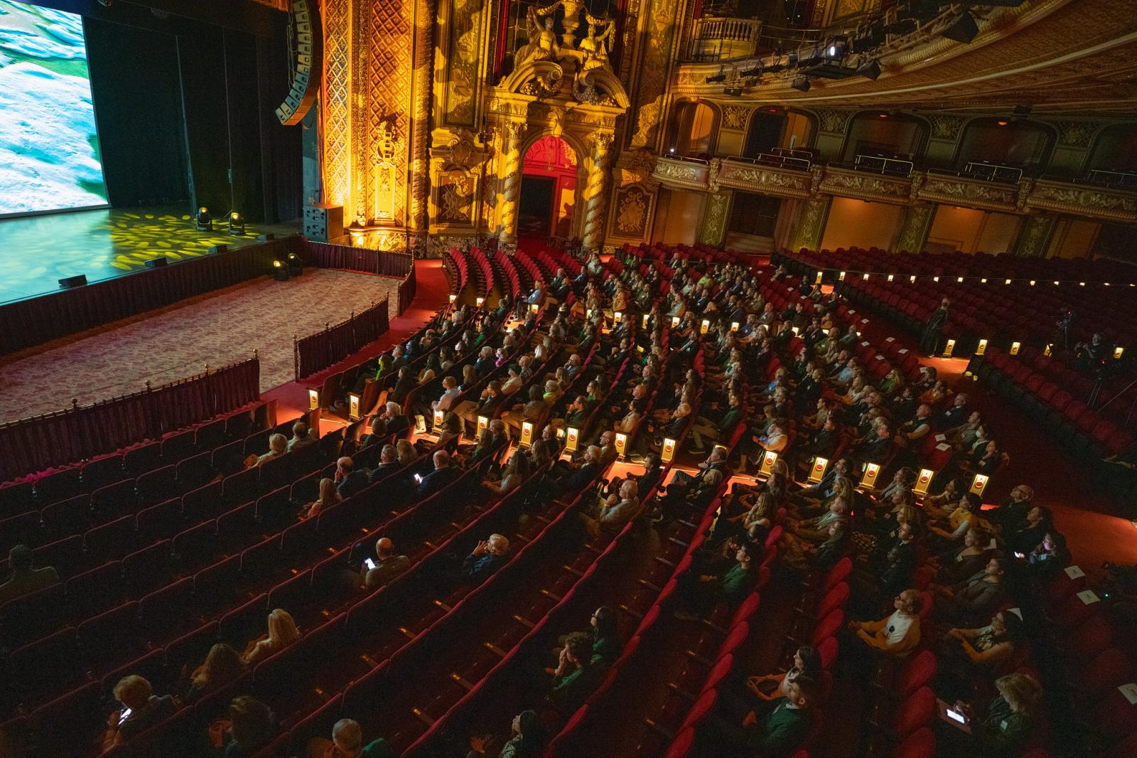 Aerial shot of a crowded theater hall