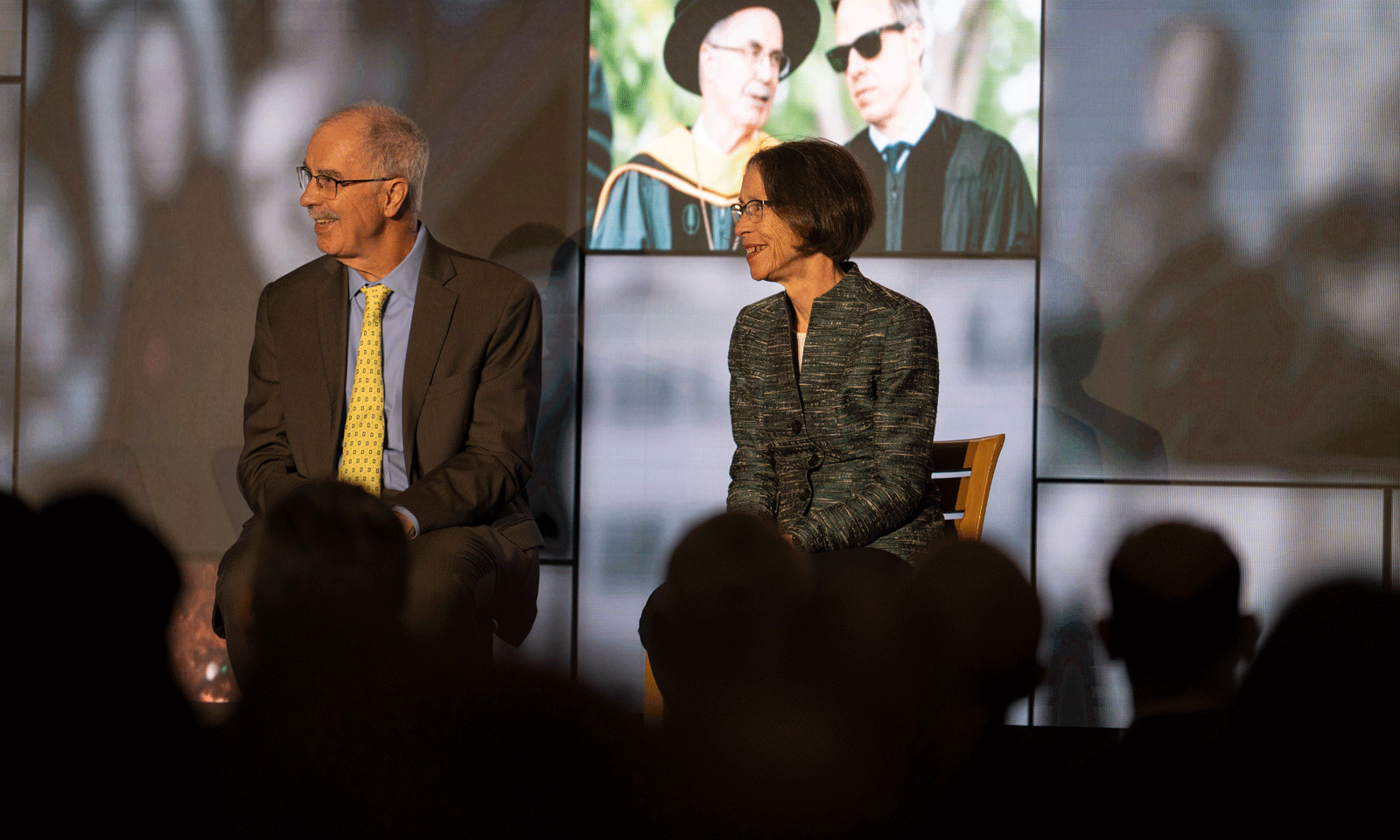 President Phil Hanlon ’77 and Gail gentes ’77a onstage at Give A Rouse Hanover