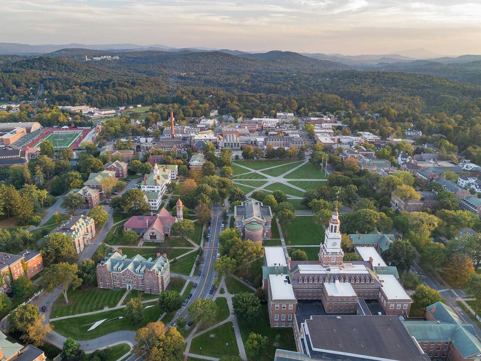 Aerial shot of Dartmouth campus