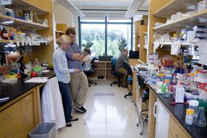 Faculty and students in a research lab